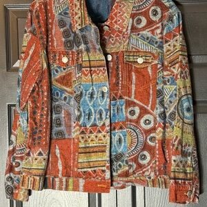 Chico's Multicolor Tribal Print Jean Jacket (Chico’s size 3)